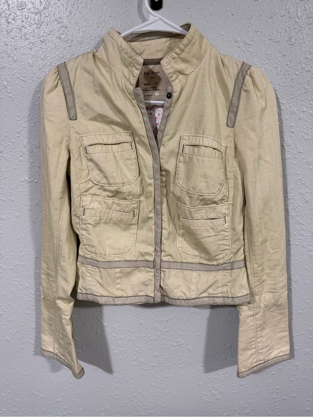 Free People Cream Utility Jacket with Taupe Trim NWT